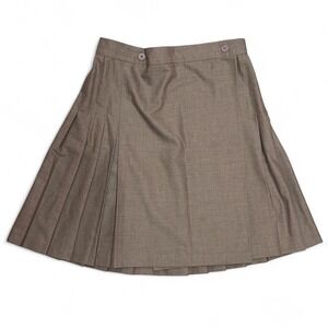 Brown pleated American Apparel skirt with button detail